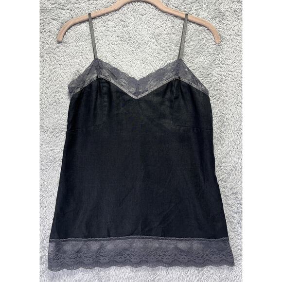 Vintage Limited Womens Sz 2 Lace Trim Black Gray Cami Tank Top Linen‎ Fairygoth - Picture 2 of 9